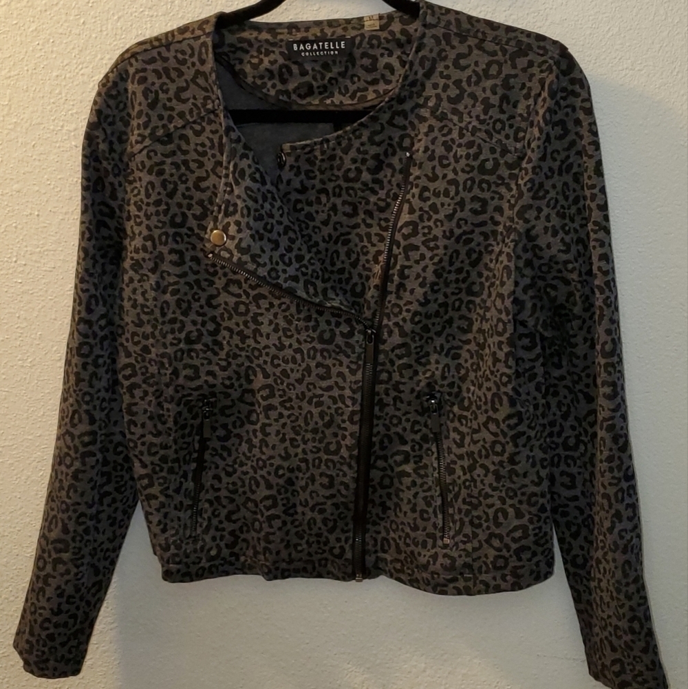 Bagatelle Leopard Print Knit Moto Biker Jacket Size M - Picture 6 of 8